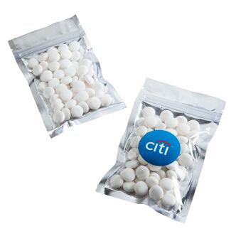 Silver Zip Lock Bag with Chewy Mints 50g