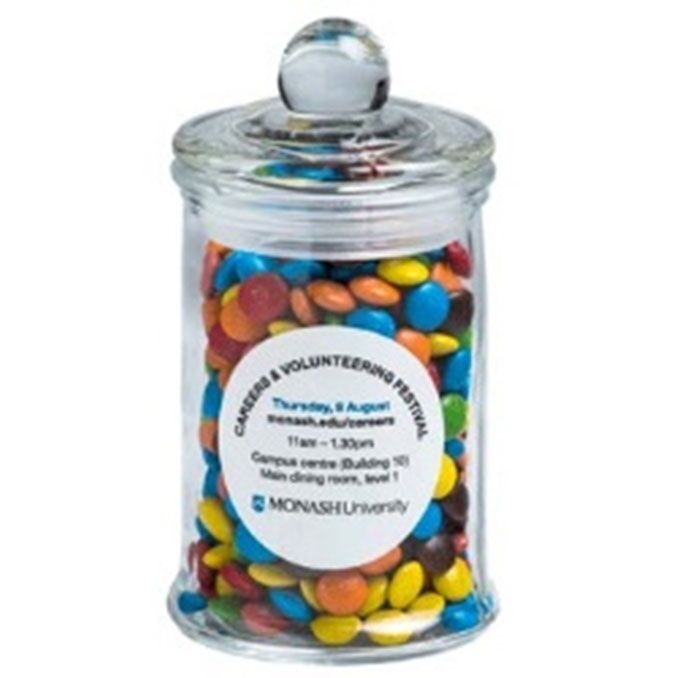 Small Apothecary jar filled with Mini M&Ms 115g