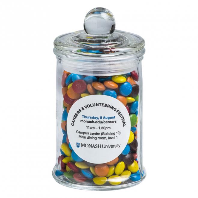 Small Apothecary jar filled with Mini M&Ms 115g