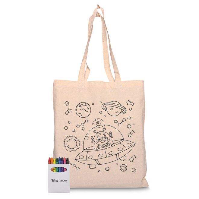 Squiggle Calico Cotton bag + Crayon set