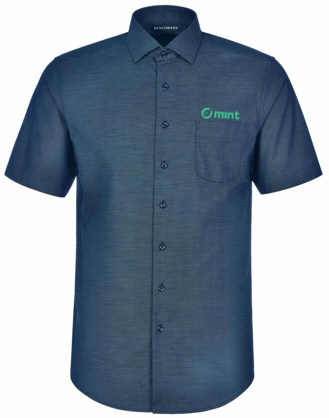 Ascot Mens Short Sleeve Dot Jacquard Stretch Shirt