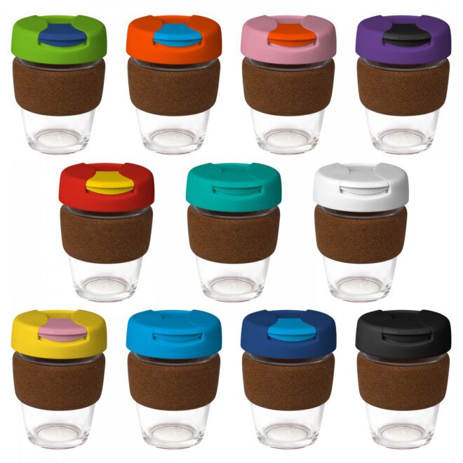 12oz Glass Karma Kup Cork Band Plastic Flip Lid
