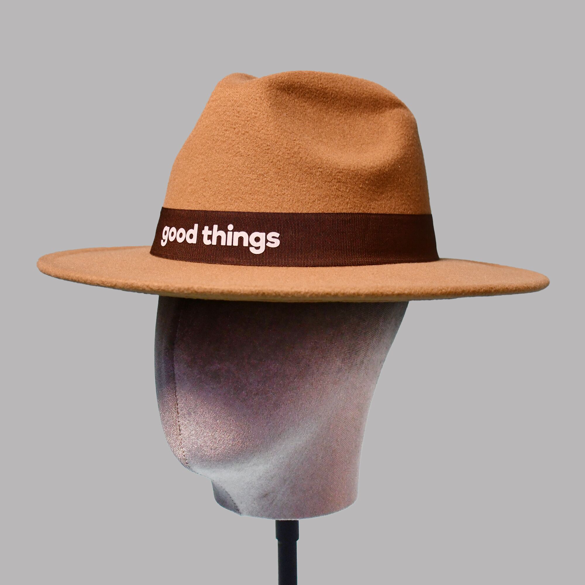 4443_Med-Hat_Brown-2.jpeg Polyester Fedora Hat with Printing Trim – Beige