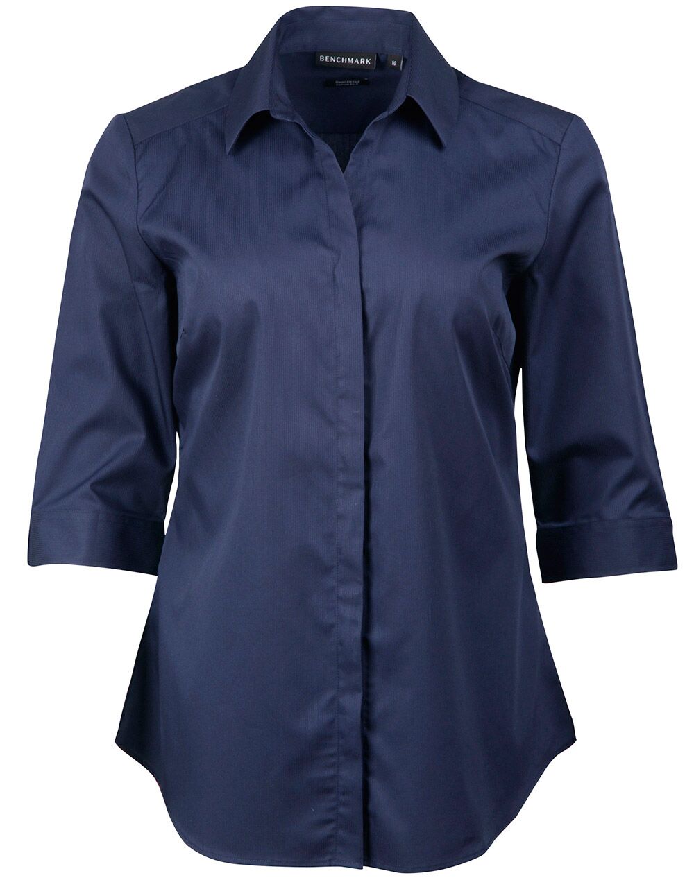 M8110Q_Navy_l Barkley Ladies Taped Seam 3/4 Sleeve Shirt