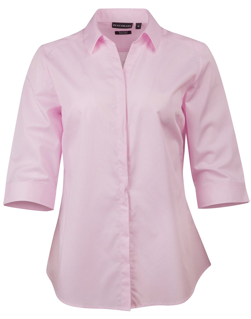 M8110Q_SoftPink_l Barkley Ladies Taped Seam 3/4 Sleeve Shirt