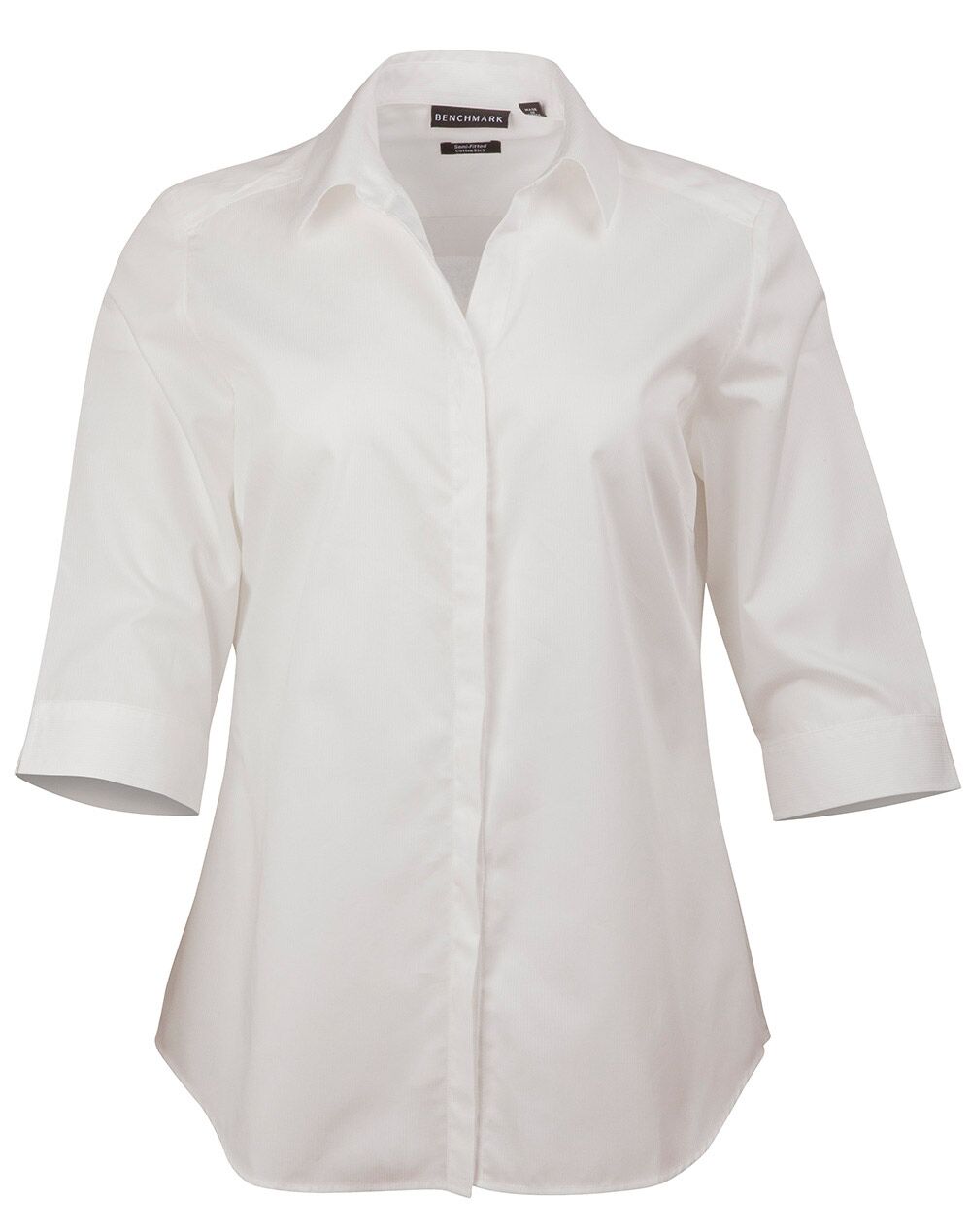M8110Q_White_l Barkley Ladies Taped Seam 3/4 Sleeve Shirt