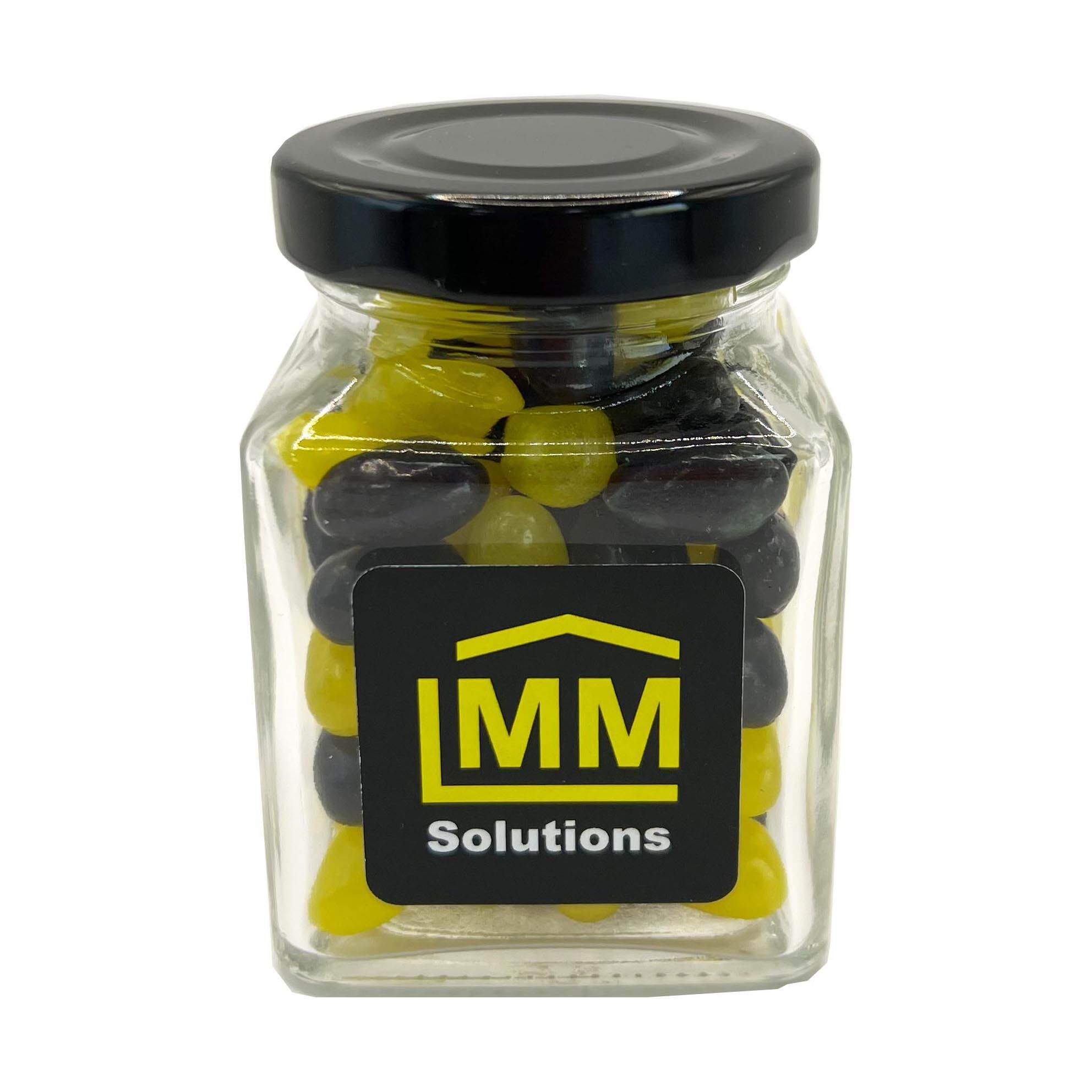 Small Square Glass Jar with Jelly Beans 100g
