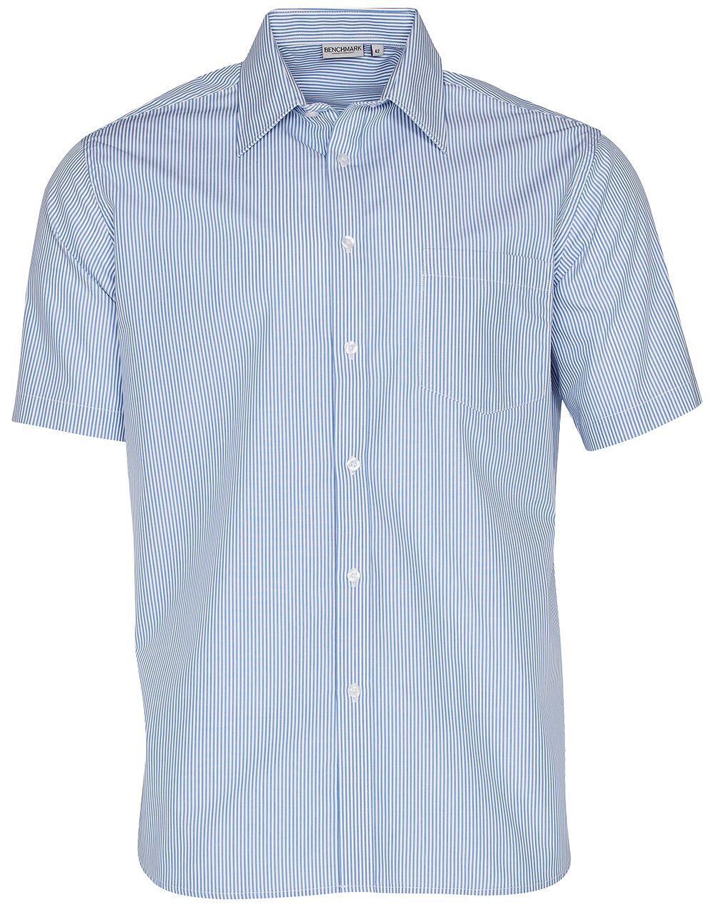 M7231_BlueWhite_l Men’s Balance Stripe Short Sleeve Shirt