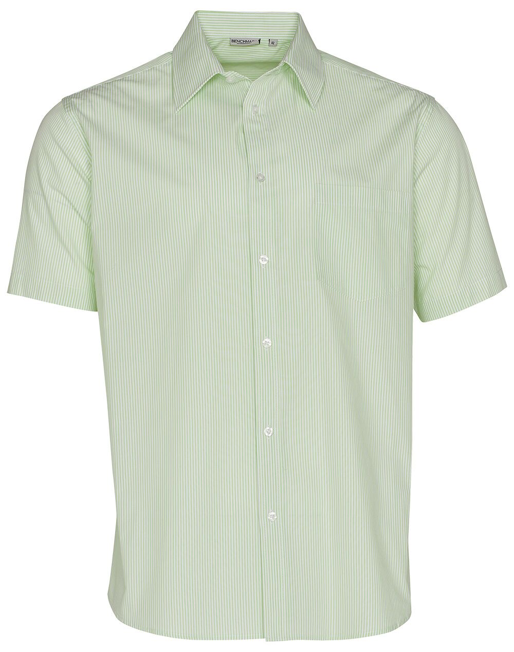 M7231_MintWhite_l Men’s Balance Stripe Short Sleeve Shirt