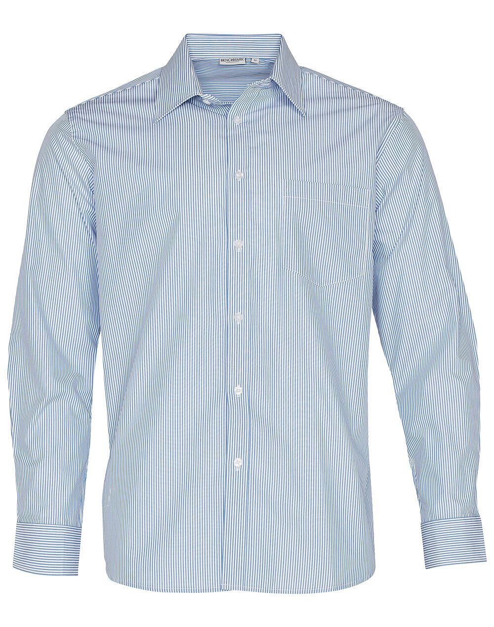 M7232_BlueWhite_l Men’s Balance Stripe Long Sleeve Shirt