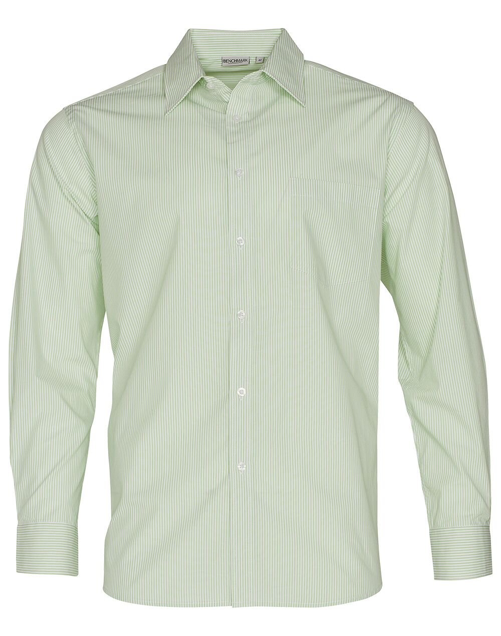 M7232_MintWhite_l Men’s Balance Stripe Long Sleeve Shirt