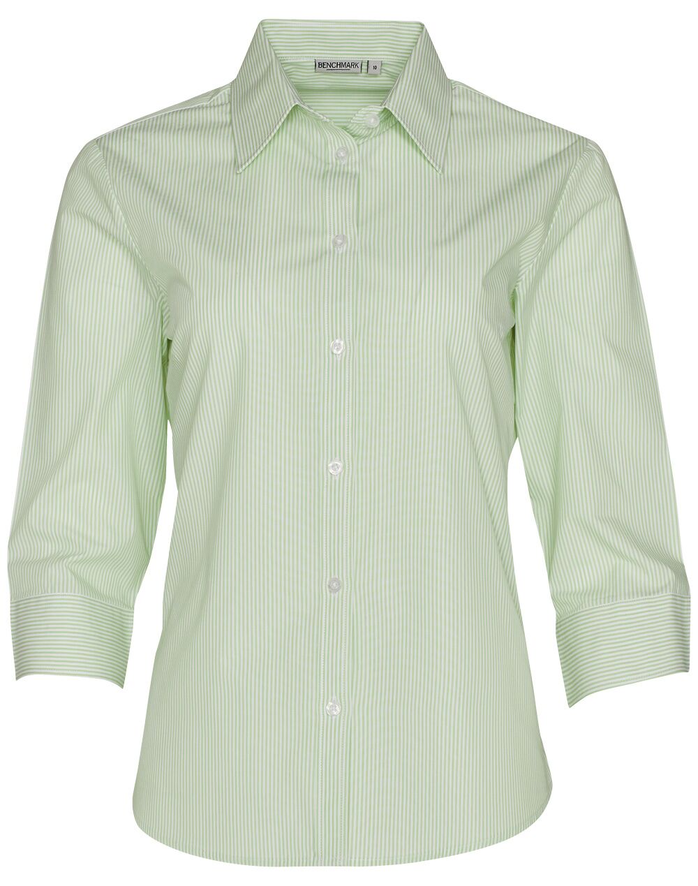 M8233_MintWhite_l Women’s Balance Stripe 3/4 Sleeve Shirt