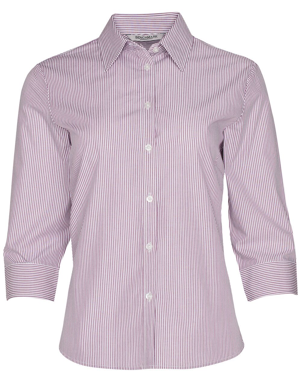 M8233_Violet_l Women’s Balance Stripe 3/4 Sleeve Shirt