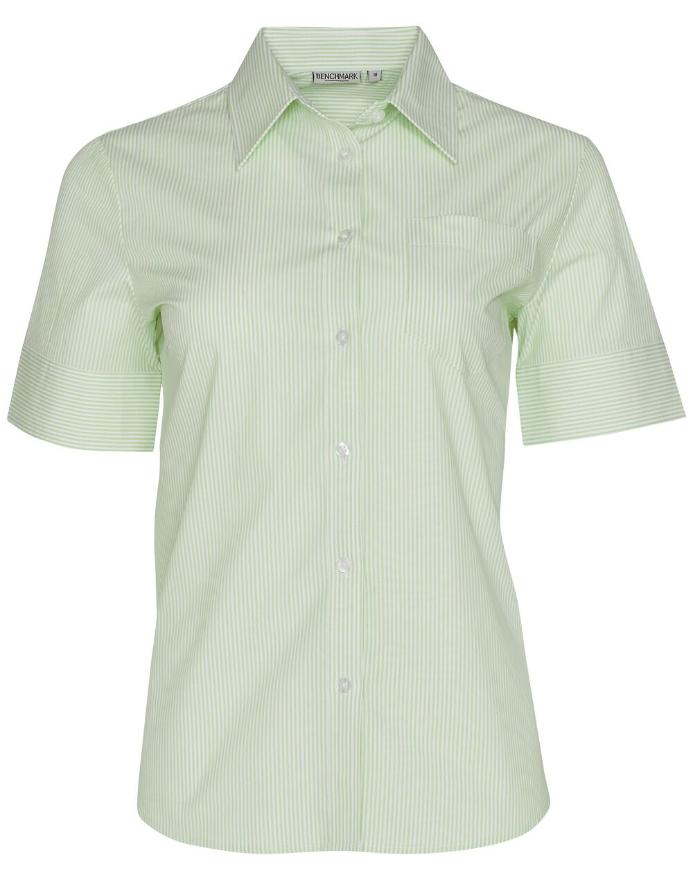 M8234_MintWhite_l Women’s Balance Stripe Short Sleeve Shirt