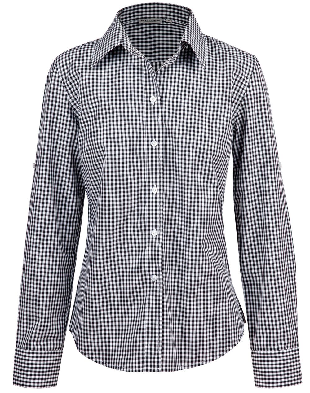 M8300L_BlackWhite_l Ladies’ Gingham Check Long Sleeve Shirt