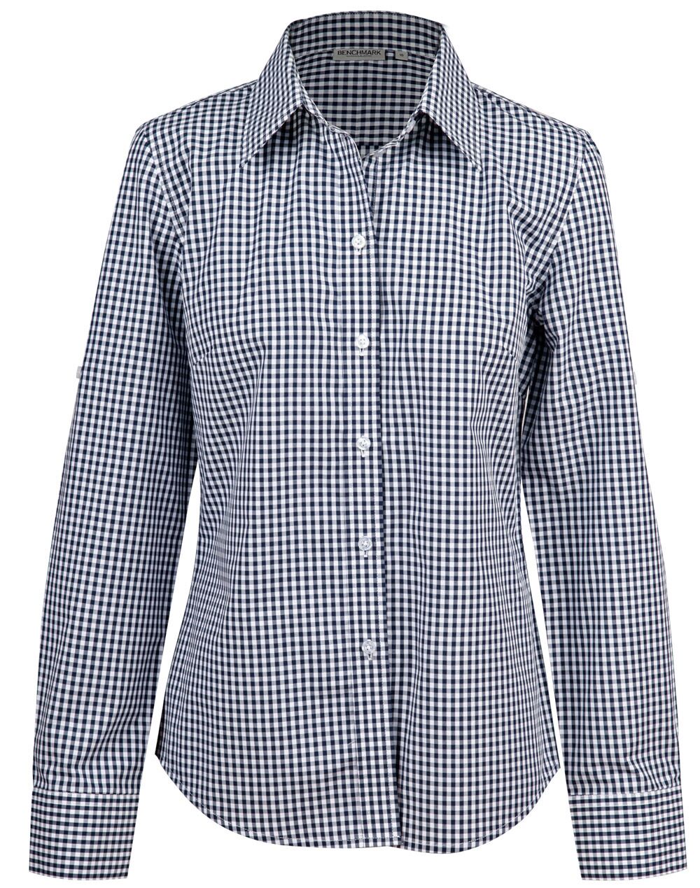 M8300L_NavyWhite_l Ladies’ Gingham Check Long Sleeve Shirt
