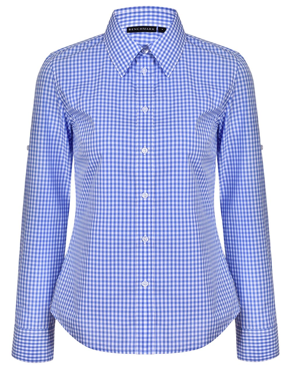 M8300L_SkyWhite_l Ladies’ Gingham Check Long Sleeve Shirt