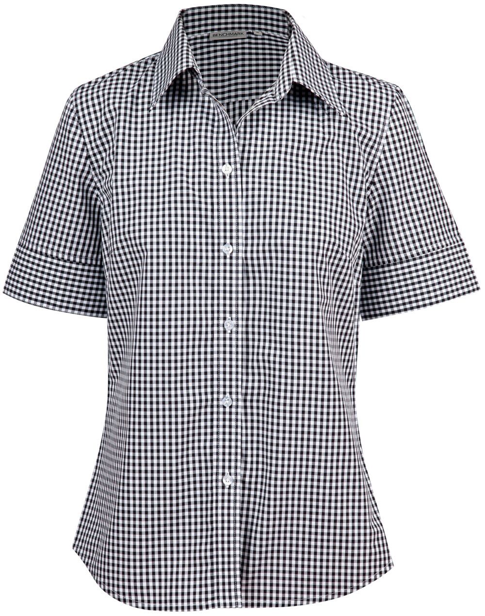 M8300S_BlackWhite_l Ladies’ Gingham Check Short Sleeve Shirt