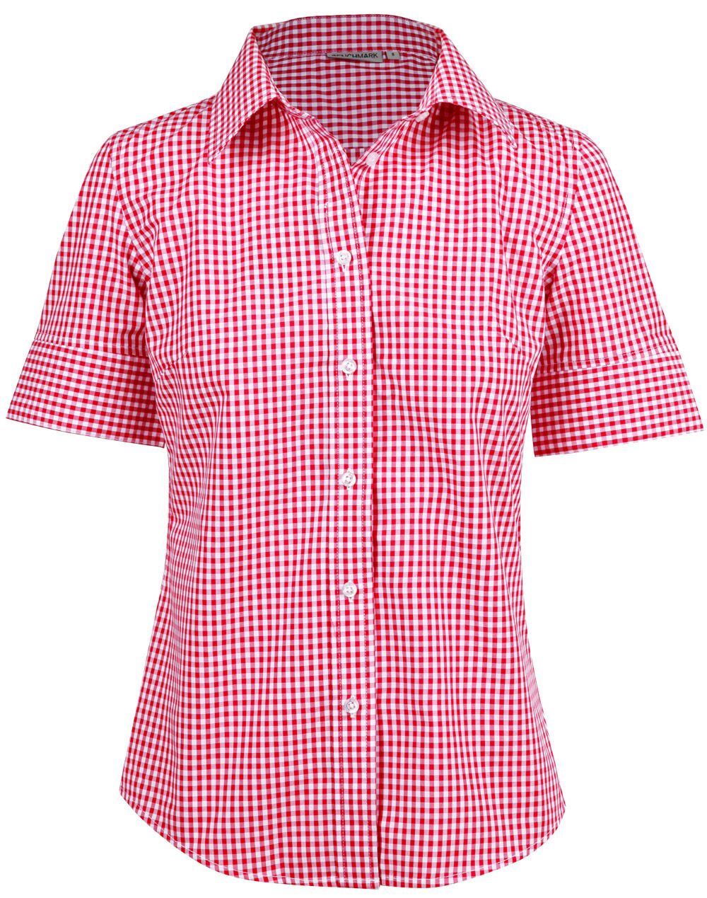 M8300S_RedWhite_l Ladies’ Gingham Check Short Sleeve Shirt