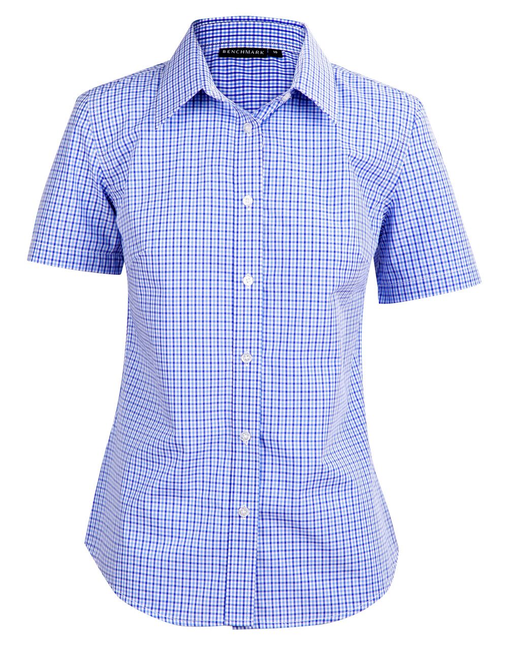 M8320S_NavyWhiteSky_l Ladies’ Multi-Tone Check Short Sleeve Shirt