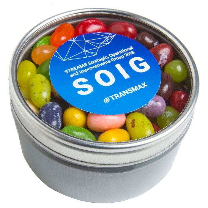 Small Round Acrylic Window Tin with JELLY BELLY Jelly Beans 150g
